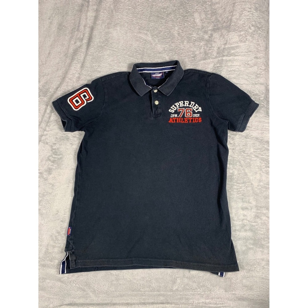 Y2K Superdry Athletics 76 Polo Shirt  Mens M Blue Short Sleeve Embroidered